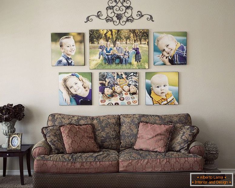 Photo gallery above the sofa