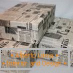 Newspaper as decor of storage boxes