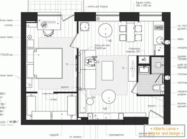 The layout of a two-room apartment in Moscow