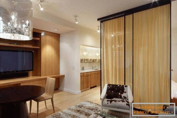 Interior glass partitions - photo in combination with curtains