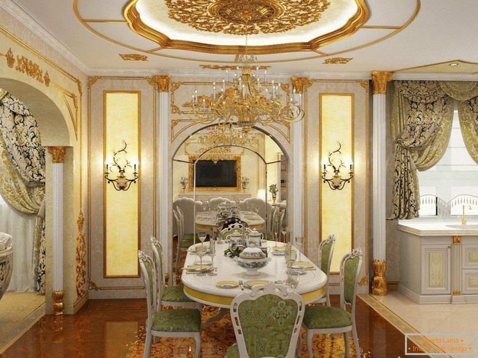 White interior with gold patterns