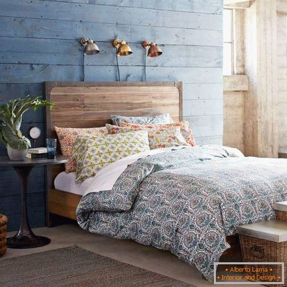 Beautiful bedroom in the style of boho and retro
