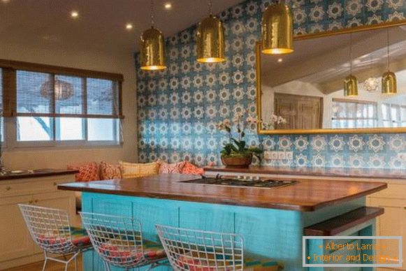 Wallpaper and decor in the style of a boho in the interior of the kitchen