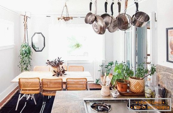 Dining area and kitchen in Boho style - 10 photo interiors