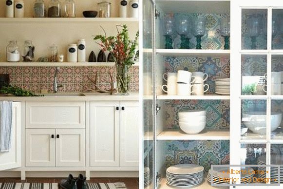 Style bohos chic in the interior of the kitchen with bright tiles