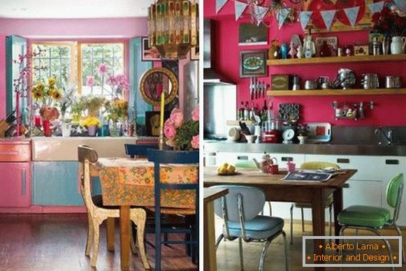 Dark pink kitchen in the style of boho - photo