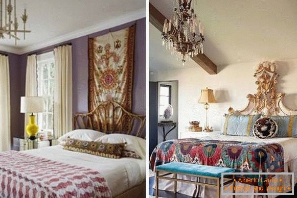 The design of the bedroom in the style of boho chic in the interior