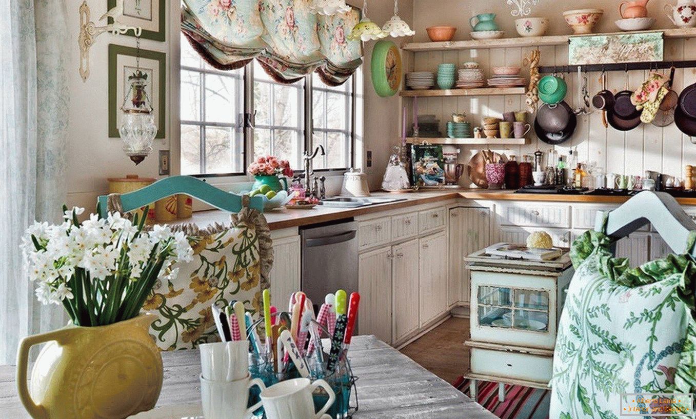 Kitchen with bright dishes