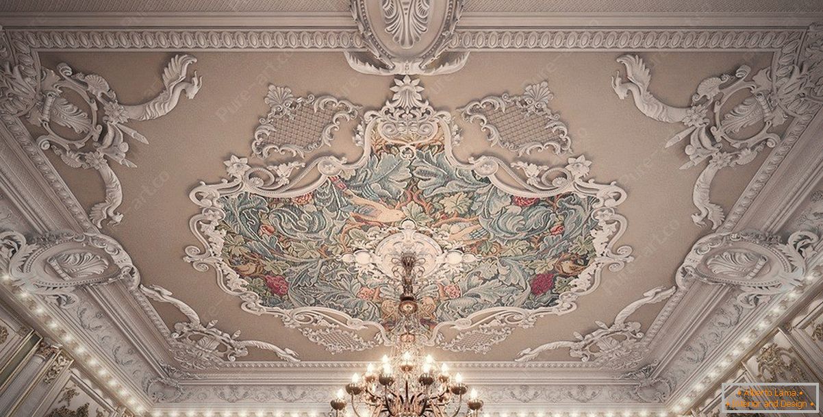 Ceiling with patterns and stucco