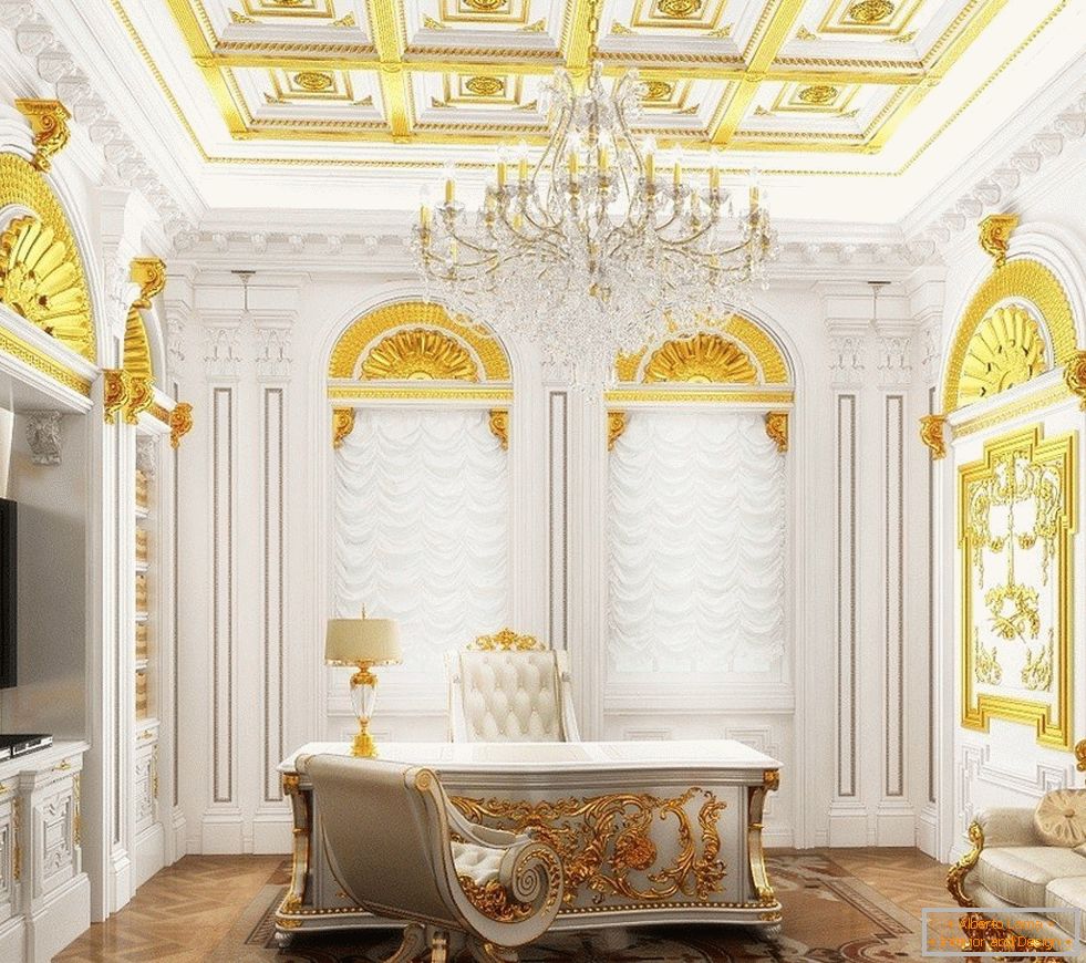Cabinet with white interior and gold decor