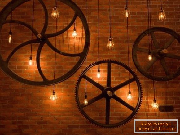 The wall decor and fixtures in the steampunk style