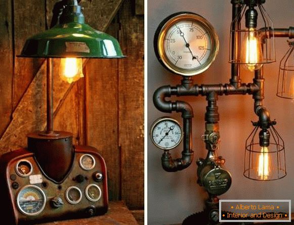 Steampunk lamp from pipes with own hands - photo crafts