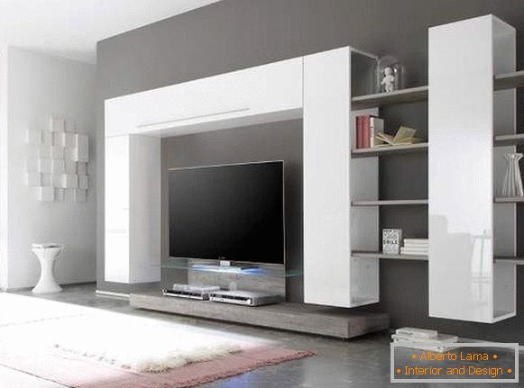white wall in the living room in a modern style, photo 1