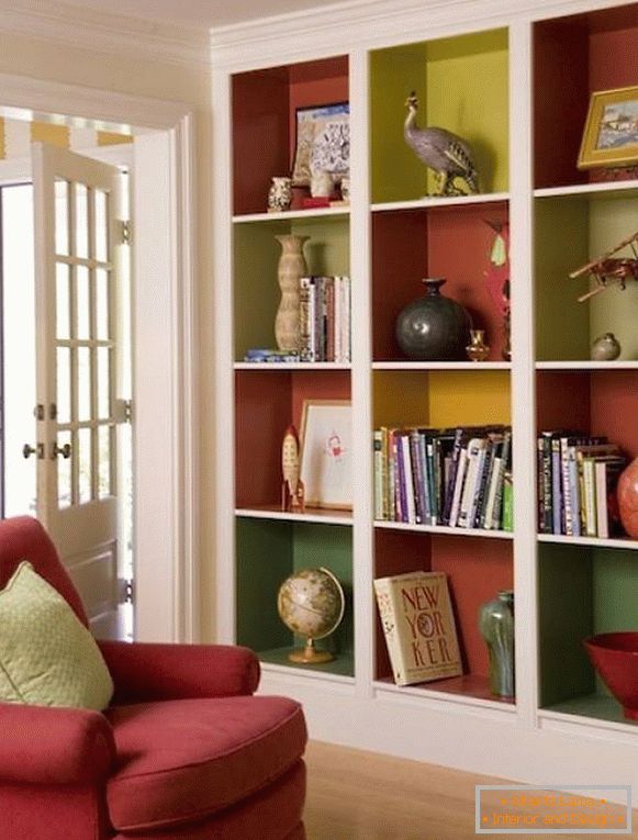 Stylish shelves for bright living room design