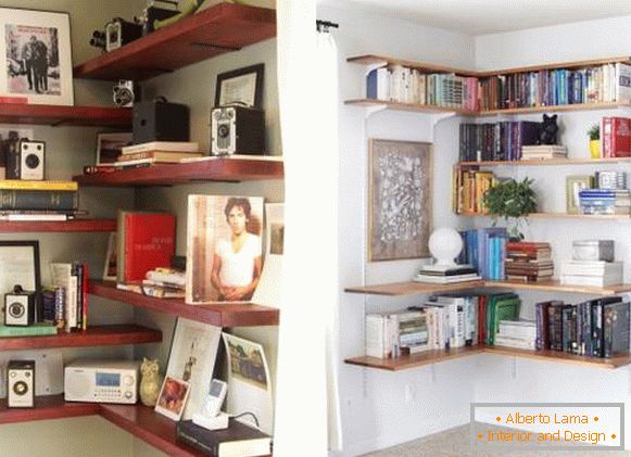 Corner shelves for living room