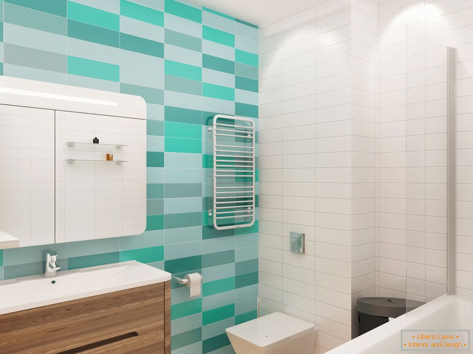 Turquoise accents in the interior of a white bathroom