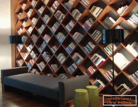 Unusual bookcase in the interior