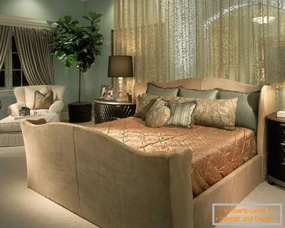 Luxurious transparent curtains with a pattern in the bedroom design