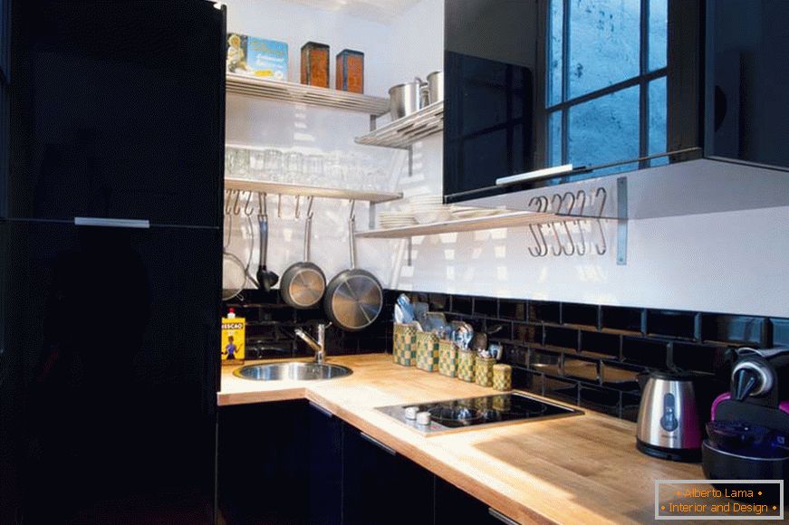 Kitchen of a small studio apartment in Paris