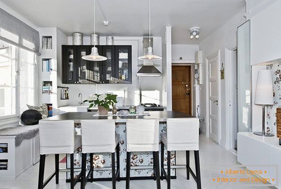 Kitchen interior in white-gray shades