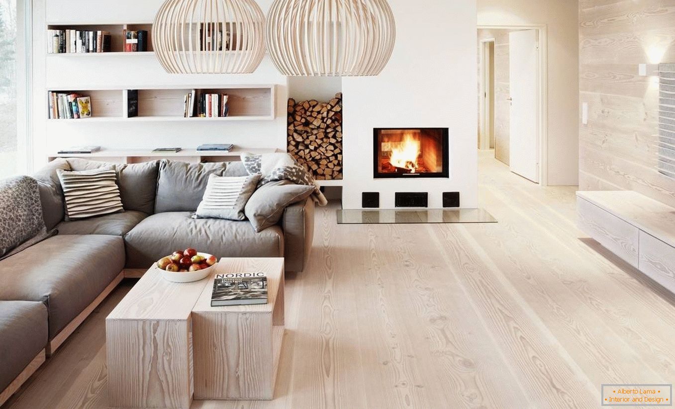 Fireplace with wood in the living room