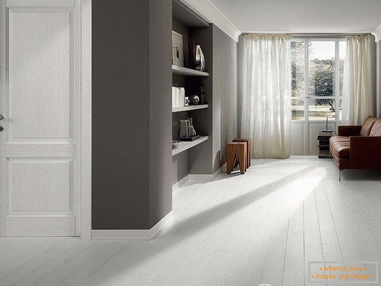 Room with gray walls and white floor