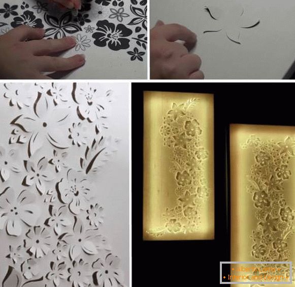 Paper wall decorations with backlit paper