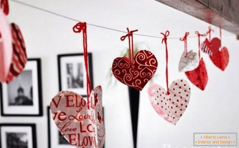 Valentines on the background of paintings on the wall