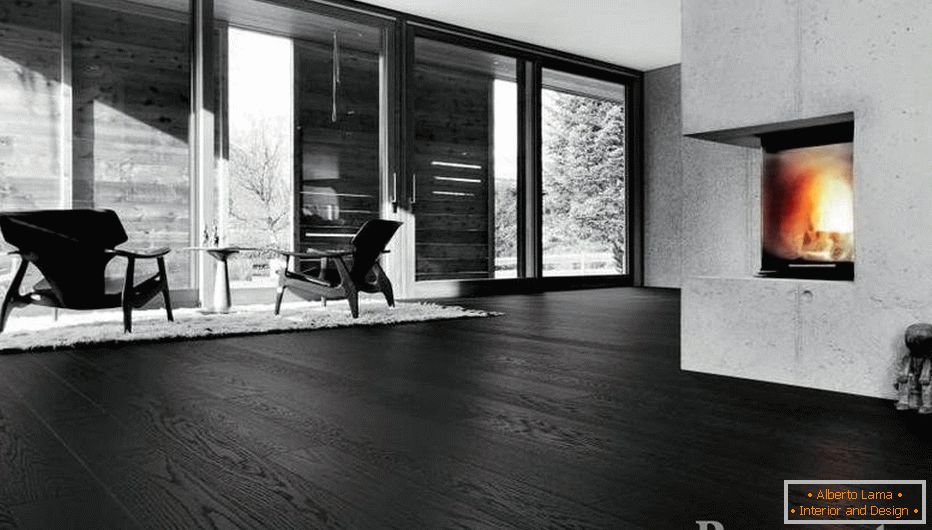 Black laminate in the living room with fireplace