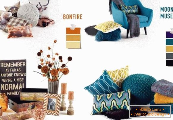 Interior items and examples of stylish combination of colors