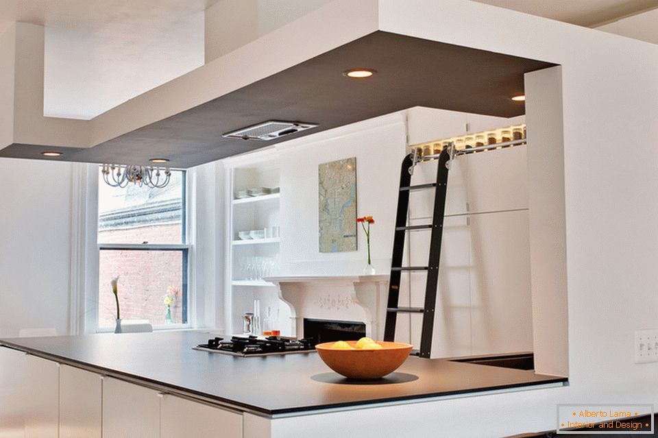 Kitchen panel with built-in hood and lighting