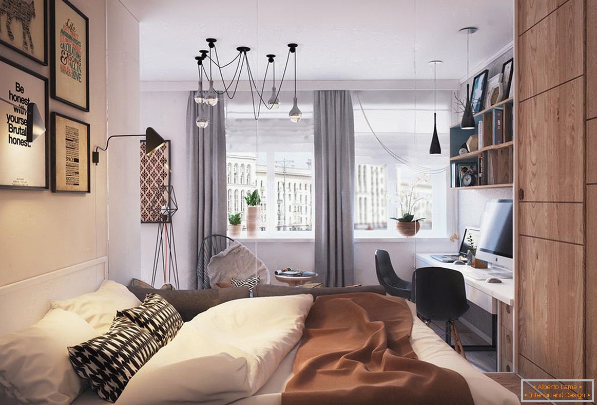 Bedroom in a small modern apartment