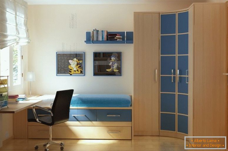 nice-accent-modern-small-bedrooms-wall-colors-featuring-single-bed-which-has-storage-drawers-connected-with-corner-curved-wooden-wardrobe