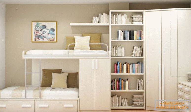 white-wooden-bunk-bed-with-storage-also-drawers-combined-with-books-shelves-and-corner-wardrobe-on-the-corner-of-cream-wall-room