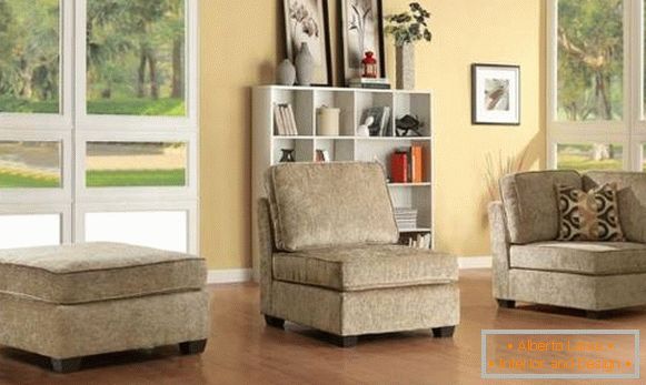 Modular corner sofa in three parts - corner armchair, armchair and pouf
