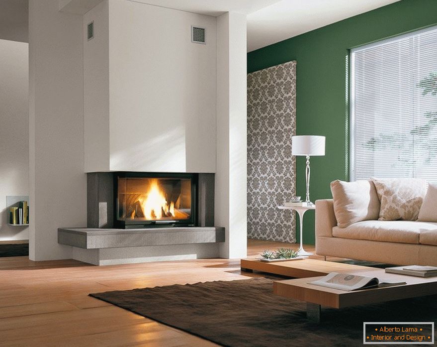 Modern design living room with corner fireplace