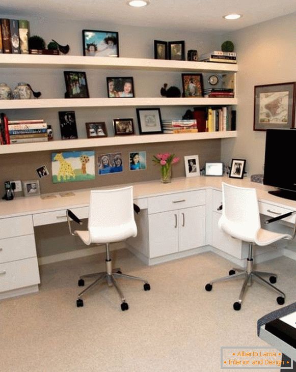 Home Office with Floating Shelves