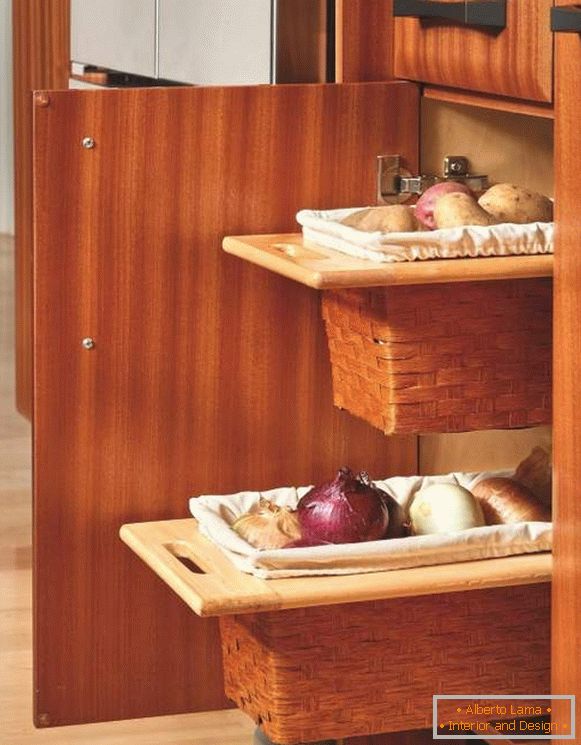 Retractable baskets for storing vegetables in the kitchen