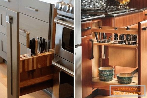 Drawers for knives and dishes in the kitchen
