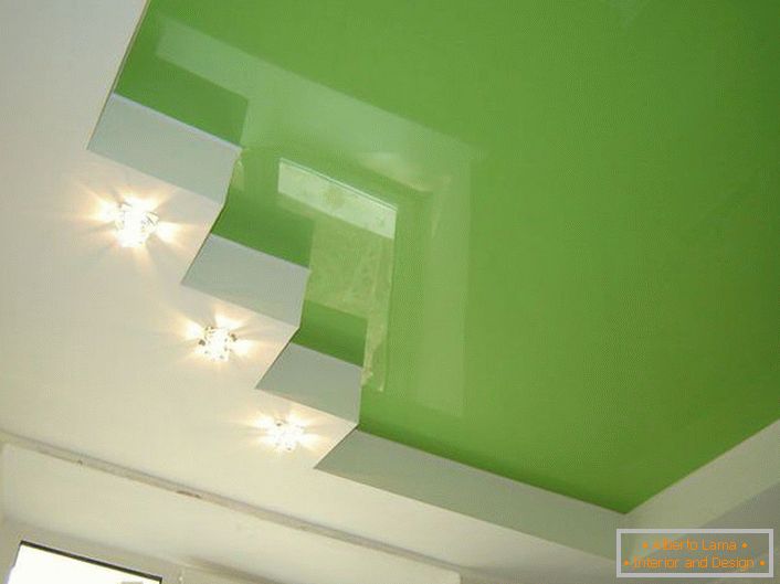 Stretched ceiling for a small bedroom.