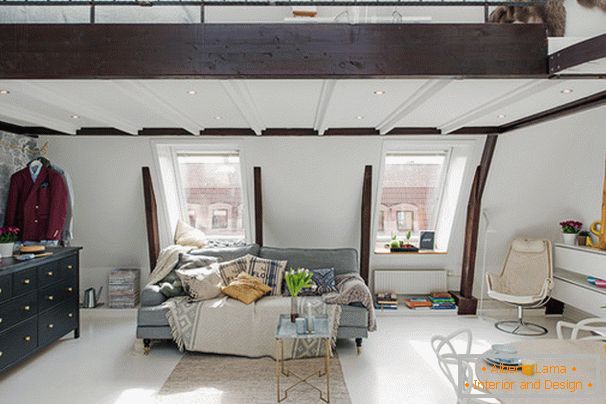 Living room studio apartment in the attic