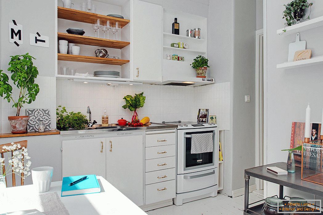 Interior of a small kitchen in white color