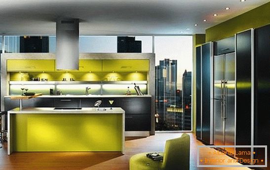 Bright color accents in the design of the kitchen