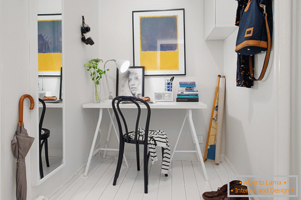 Workplace of a small apartment in Scandinavian style