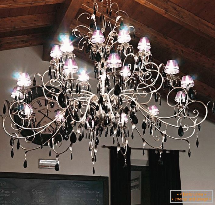 Exquisite chandelier florid for a country bedroom with high ceilings.
