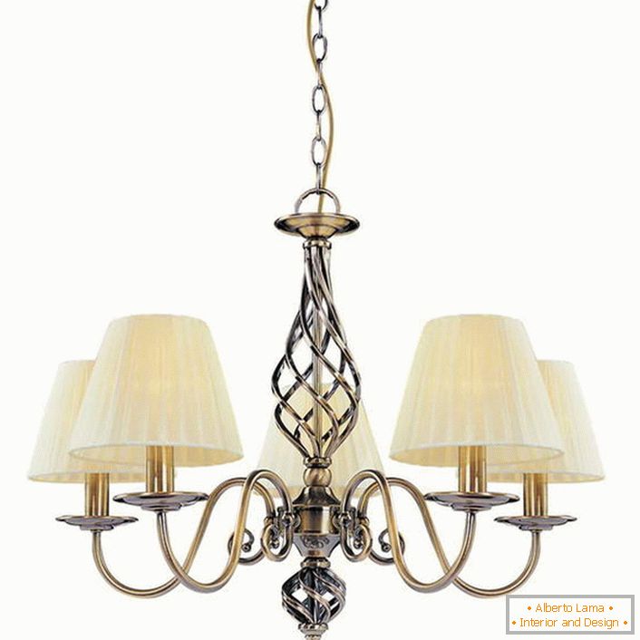 An uncomplicated chandelier for five lamps fits perfectly into the interior of a children's room in country style.