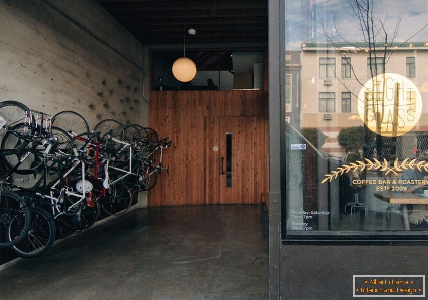 Unusual bicycle parking near the cafe