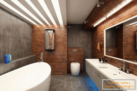 Tile for brick and concrete for bathroom in loft style - photo