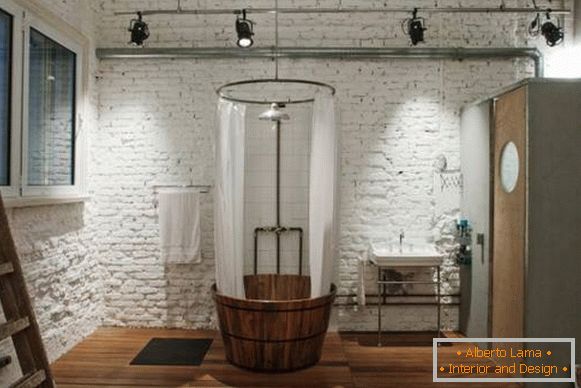 How to choose luminaires in the loft style in the bathroom - photo