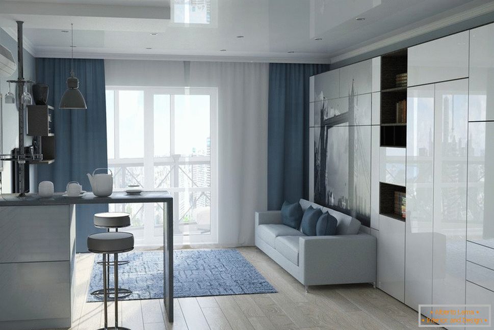 One-room apartment design 33 sq m